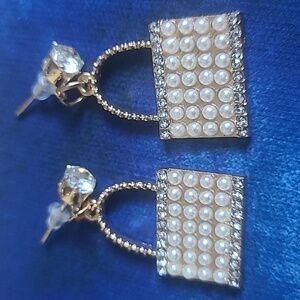 Brand New Rhinestone & Pearl Dangle Earrings